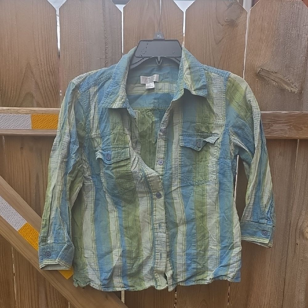 Christopher & Banks Blue and Green Plaid Button Shirt